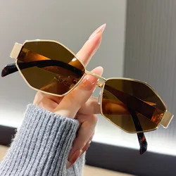 Popular fashion sunglasses, polygonal metal sunglasses, women's high-end fashion street photography sunglasses