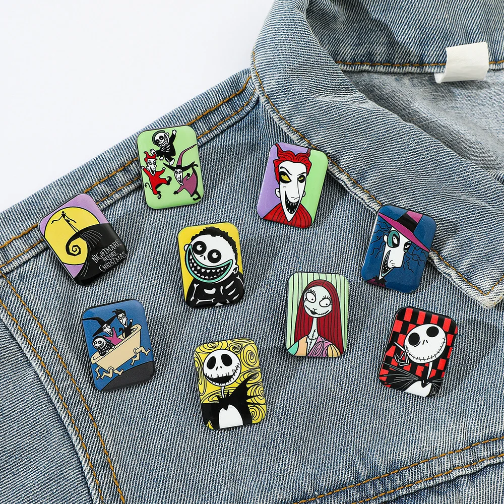 Alfileres esmaltados de dibujos animados de pesadilla antes de Navidad, broches de Metal Kawaii, Pin para chaqueta vaquera, broche para mujer, regalos de Halloween