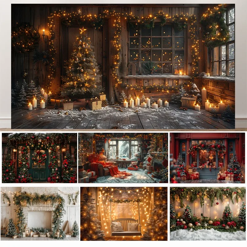 Christmas Theme Background Cloth Christmas Tree Snow Scene Indoor Night Scene Shooting Atmosphere Scene Arrangement