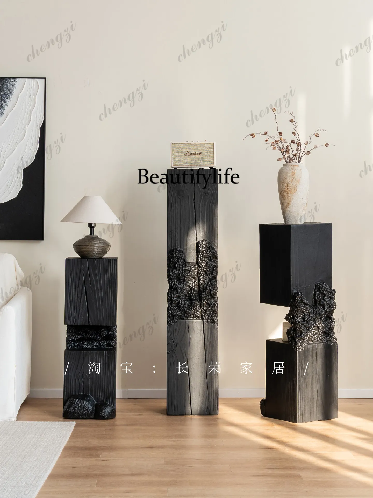 Wabi Sansan wind solid wood pier wooden pile flower stand base  art special-shaped decorative log creative ornament corner few