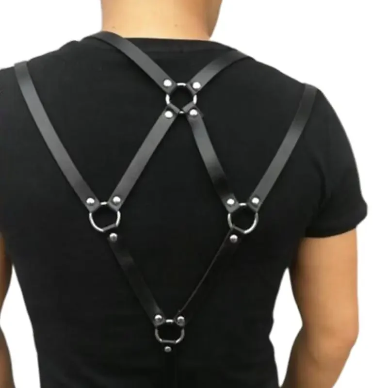 Nam Gợi Cảm Bông Kẹp Giả Da Body Ngực Nửa Dây Áo Punk Sling Khóa Dây Đeo Vai Dây Chữ O Tiệc Cưới