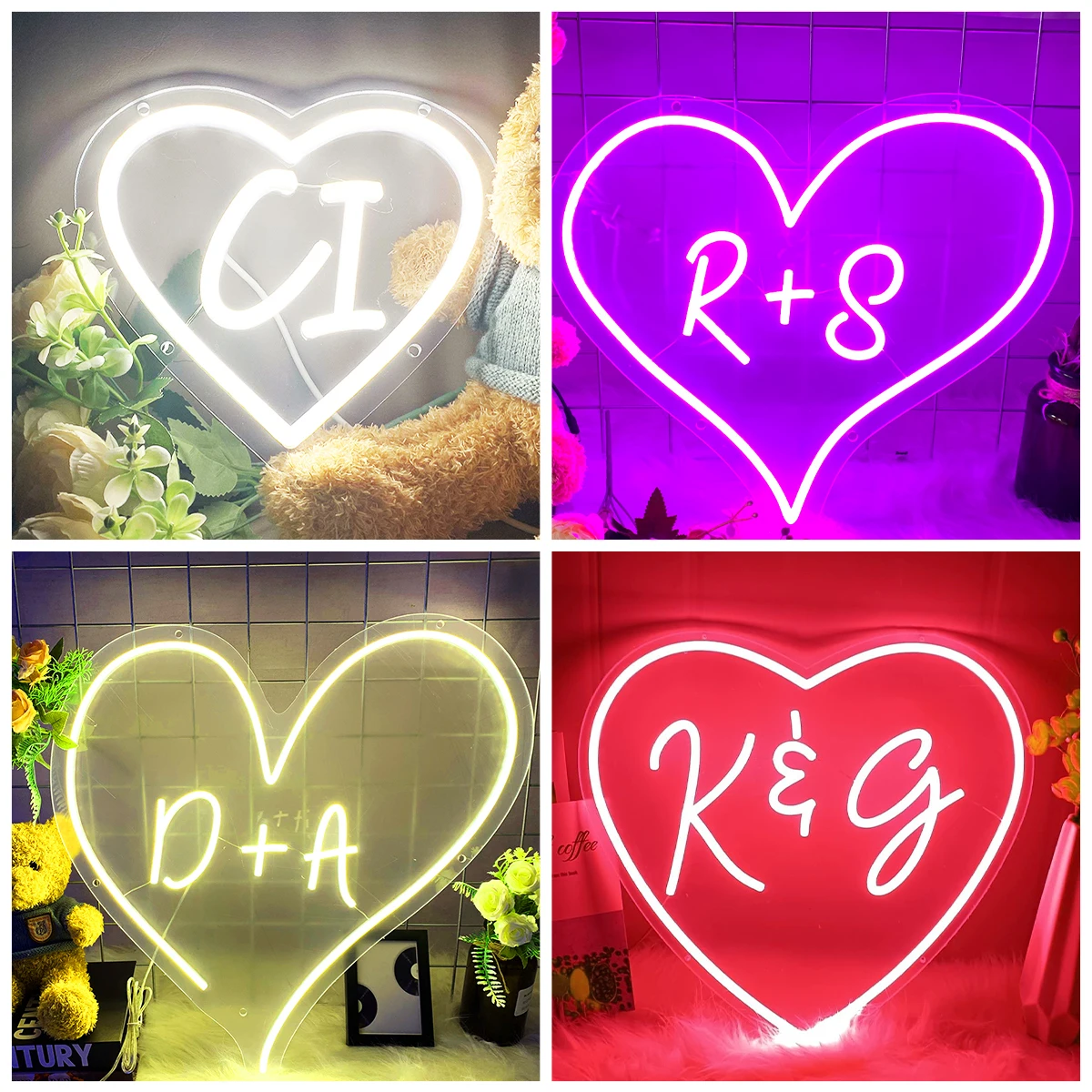 nome personalizado coracao forma led neon light sign personalizado led neon light sinais de parede decoracao do casamento 01