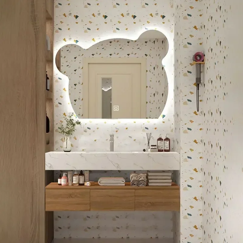 Bathroom Vanity with Sink Top, Solid Wood Bathroom Storage Cabinet with Bear mirror Undermount Sink and Tip-Out 2 layer Drawers