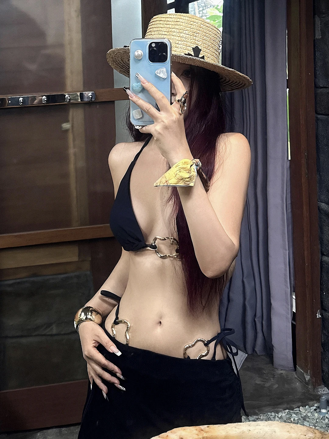 

2026 New Thai Style Black Pure Desire Bikini Swimsuit Women's Separate Hollow out Three Piece Set Holiday High End Feeling