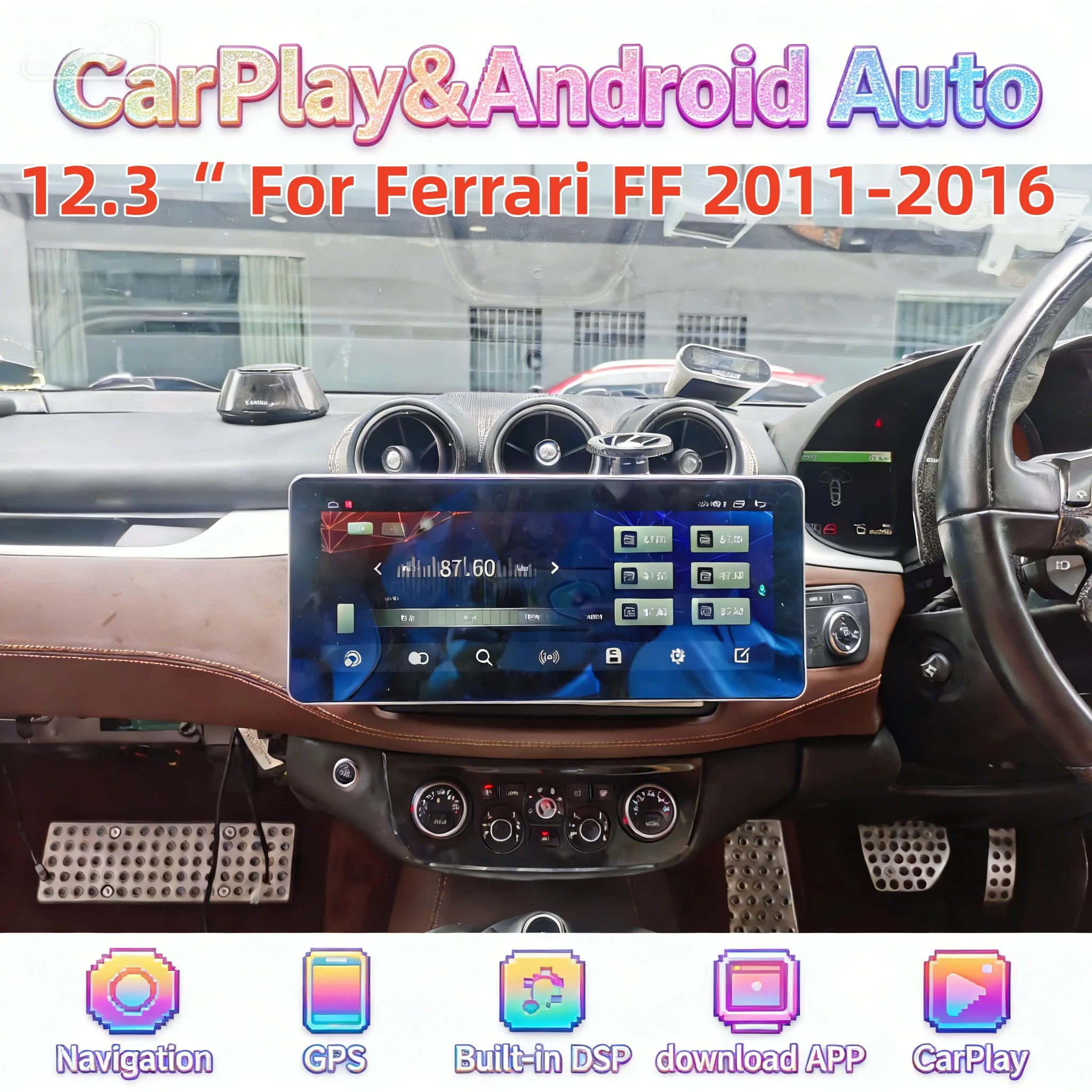 

12,3-дюймовый мультимедийный Android-видеоплеер для Ferrari FF 2011-2016, беспроводной Carplay HeadUnit, GPS-навигация, Bluetooth, стерео, LHD, RHD