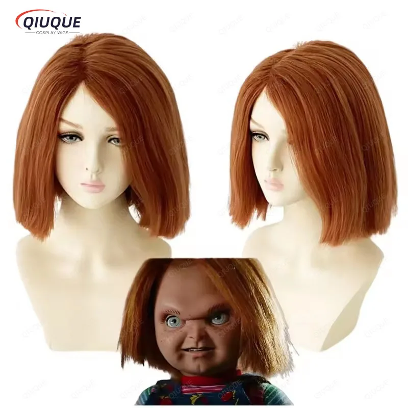 Peluca de Cosplay de Chucky, pelucas de disfraz de Cosplay resistentes al calor de la novia de Chucky + gorro de peluca