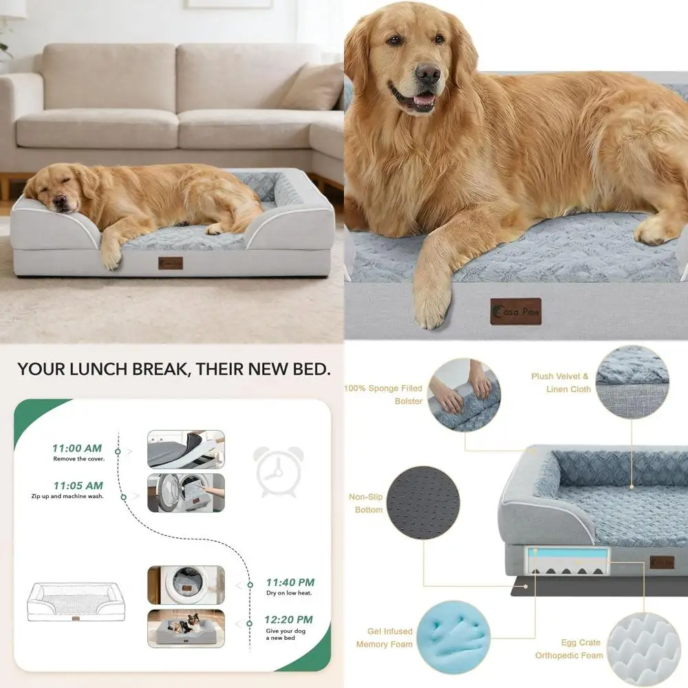 

Large Dog Orthopedic Bed - Waterproof XL Memory Foam with Removable Cover, Light Grey