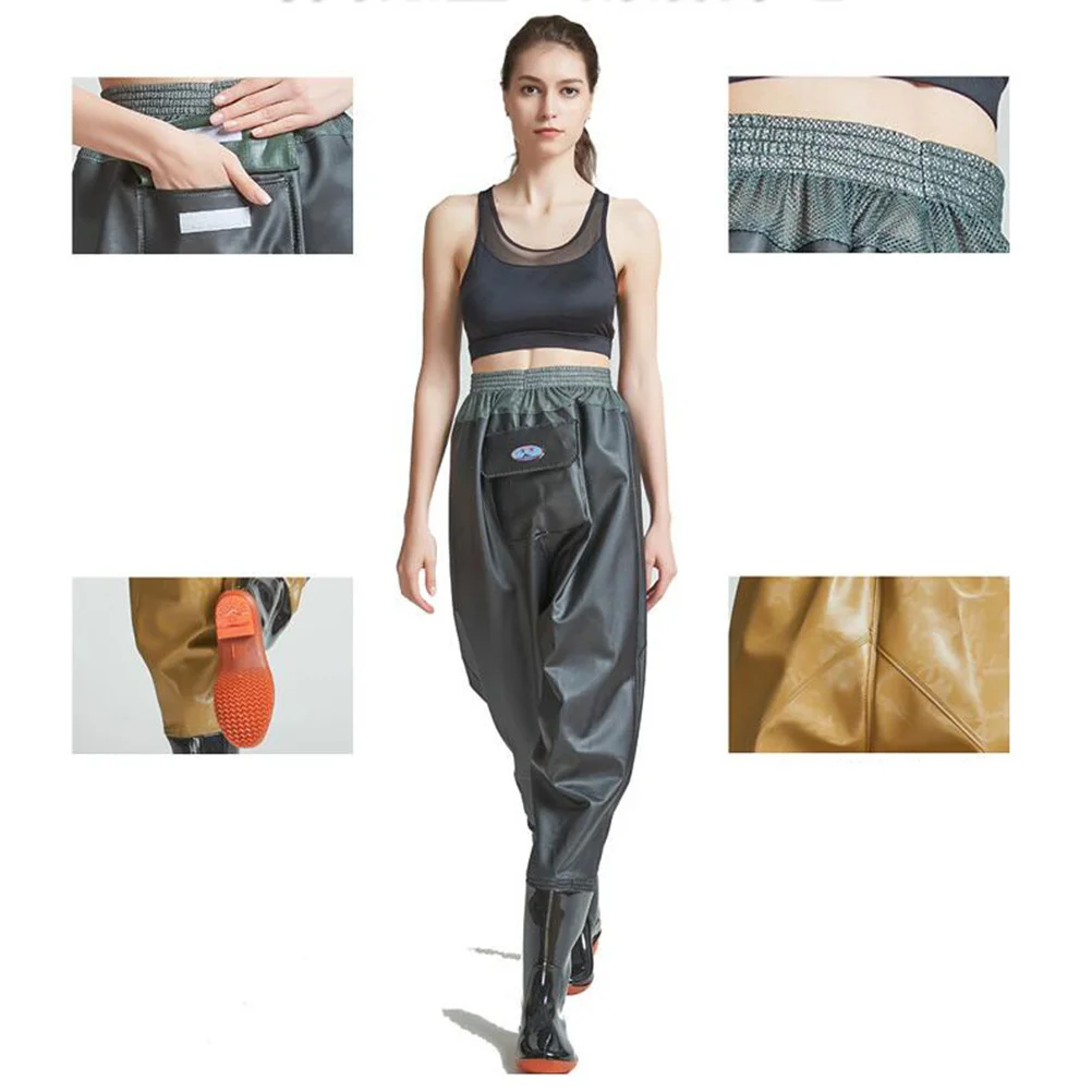 

Breathable Pants Half Body Fishing Pants Convenient Pants with Shoe for Outdoor Outside (Black and Green, 41 Yard)