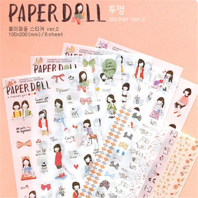 Wholesale 6Pack/lot New Paper Doll Korean Style  Kawaii Sweet Girl Planner Stickers For Notebook Paper Decoration Memo Pads