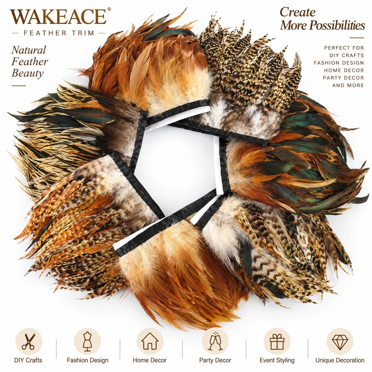 10M Natural Peacock Rooster Feather Trim Fringe for Sewing Dress Costume Carnival Clothing DIY Craft Decoration Accessories