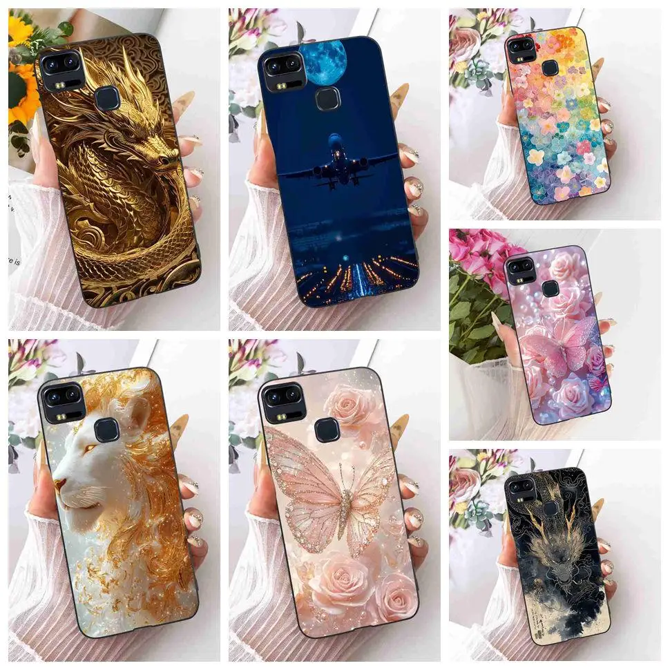 Funda de silicona TPU con dibujos de mariposas y leones para Asus Zenfone 3 Zoom, Funda negra suave para Asus ZE553KL, Fundas protectoras para teléfono