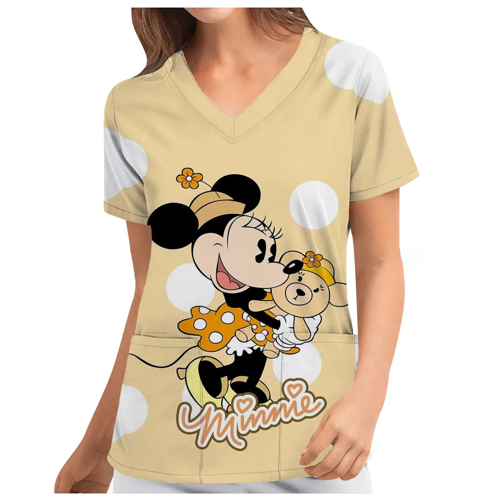 Disney Mickey Mouse print Scrubs Medical Uniforms Women Nurse Accessories Clinical Uniform Dentist Work Blouse Vet Spa Scrub Top