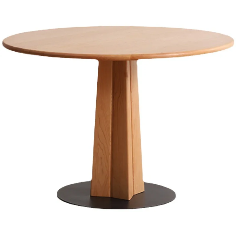 

Solid wood round table dining table Cherry wood Japanese furniture for small household use Round dining table modern simple