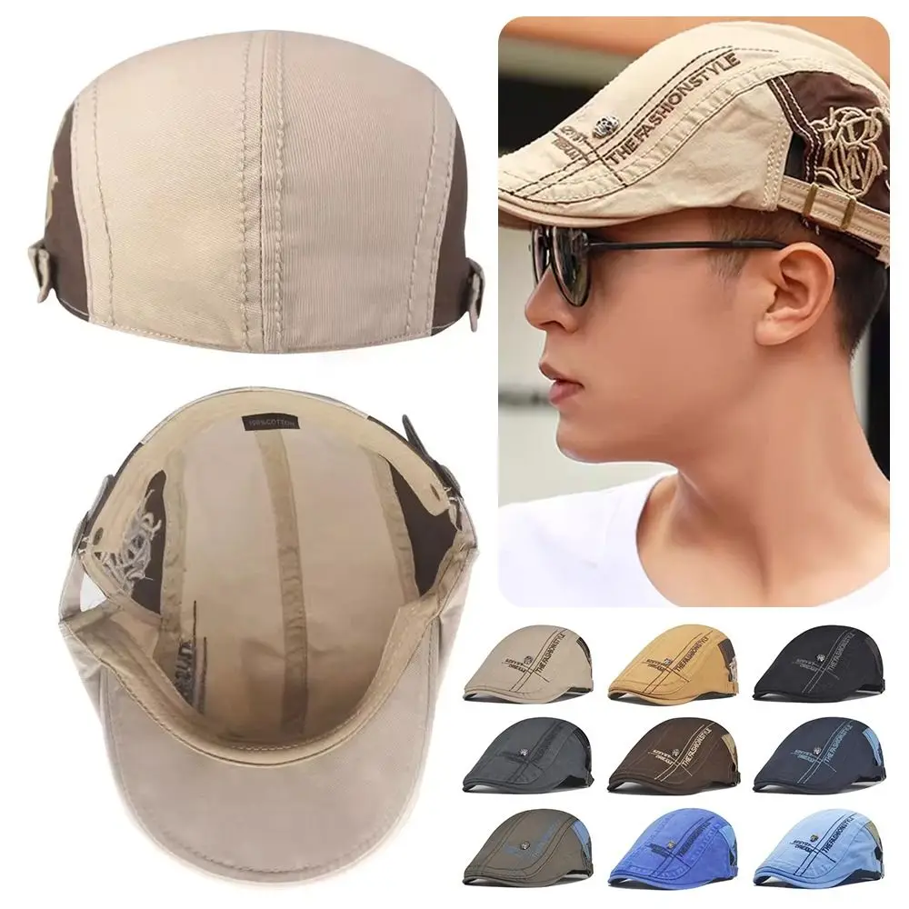 

1Pcs Durable Four Seasons Men Hat Cotton Forward Beret Cap Flat Newsboy Cap for Outdoor Travel