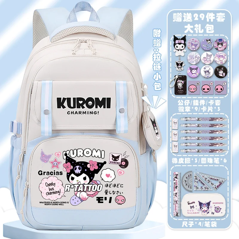 Mochila Sanrio Spine Protection para meninas, grande capacidade, leve, mochila para estudantes e crianças do campus, nova Clow M