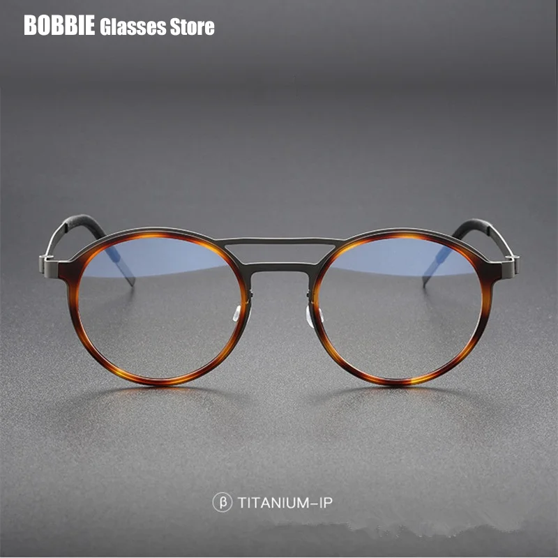 

Retro Round Screwless Glasses Frame Men Denmark Brand Titanium Women Spectacles Double Beam Optical Prescription Eyeglasses 9739