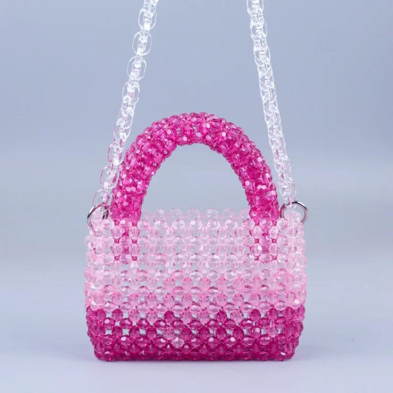 

Crystal Bag 2023 Women's Fashion Gradient Acrylic Hand-woven Beaded Handbag Simple Versatile Chain Shoulder Bags сумка из бусин