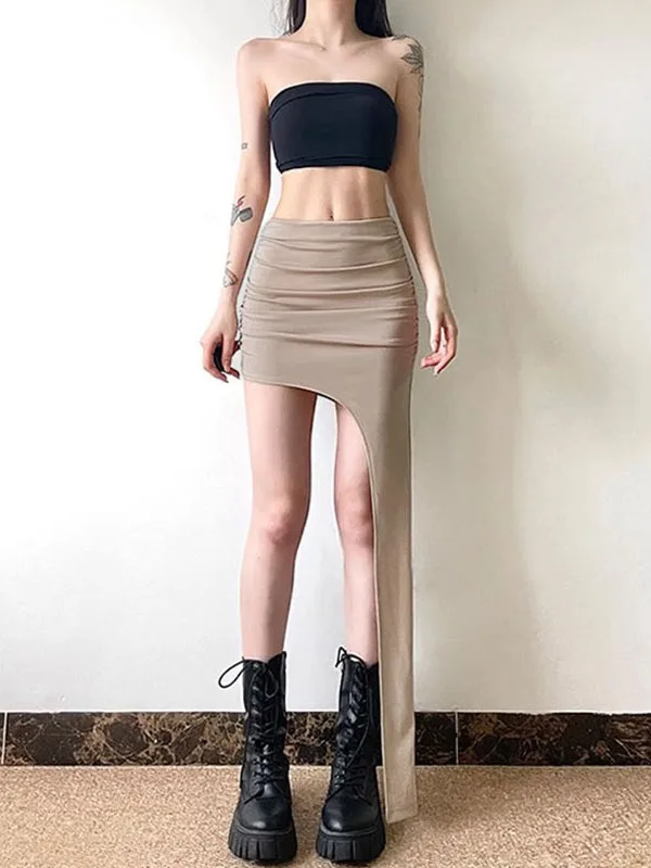 

Sensual High Waist Asymmetrical Slit Skirt for Women Summer Slimming Long Midi Skirt Commute Sle Simple Design No