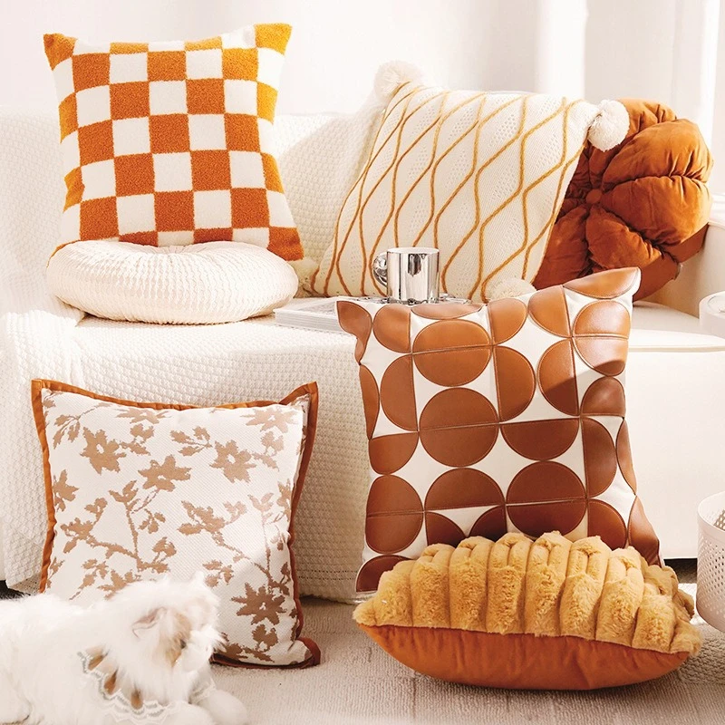30x50/45X45CM Retro Orange Throw Pillow Cover Modern Simple Stamping Waist Cushion Cover Decor Home Decorative Pillowcase