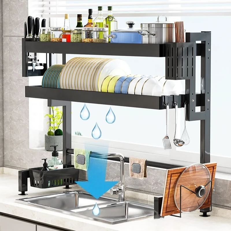 2Tier Kitchen Sink Organizer Rustproof Double Layer Dish Drainer Expandable Design Space Saving Utensil Storage Rack
