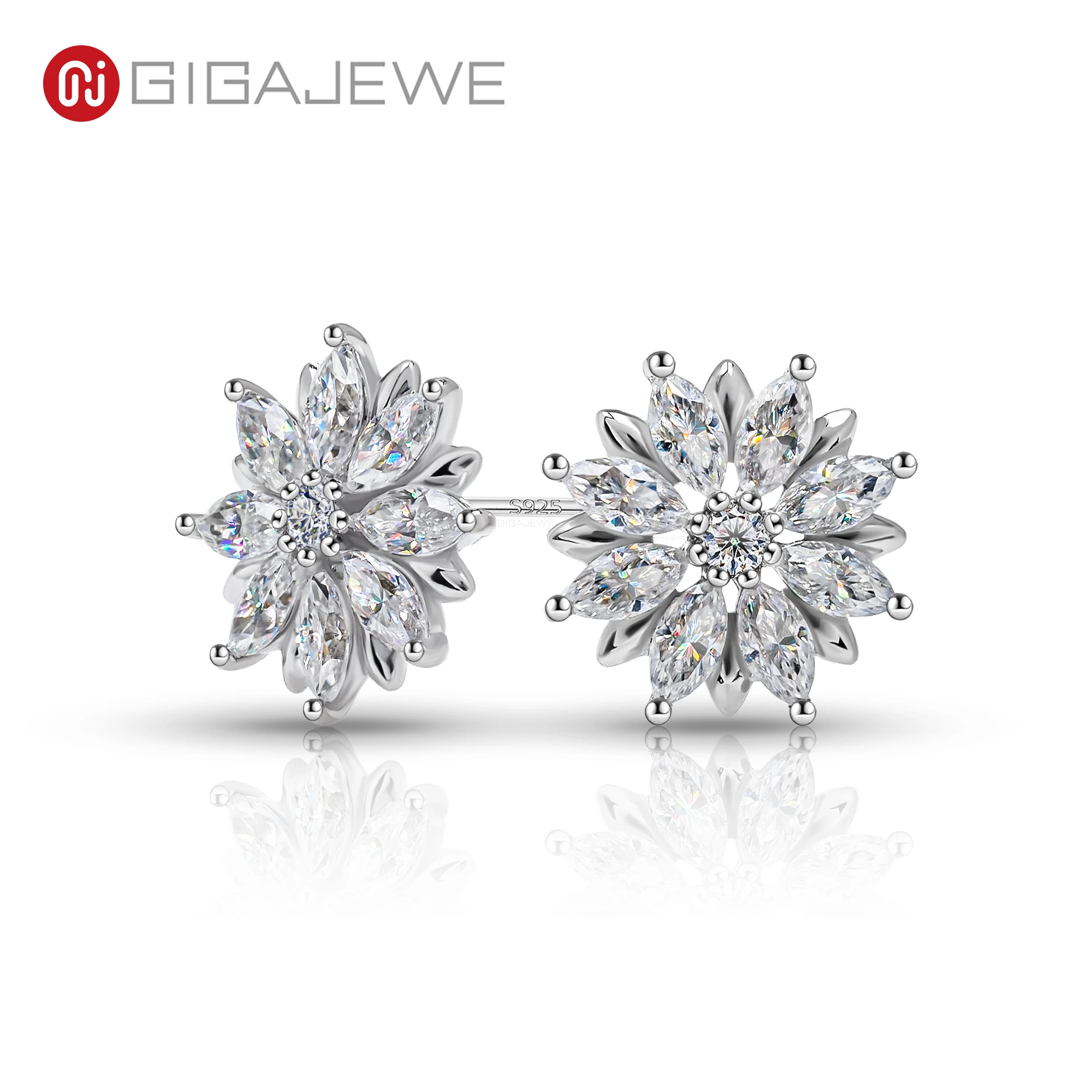 

Серьги-гвоздики GIGAJEWE с муассанитом в форме цветка, серебро 925 пробы, позолота 18К, элегантный цветочный дизайн для женщин