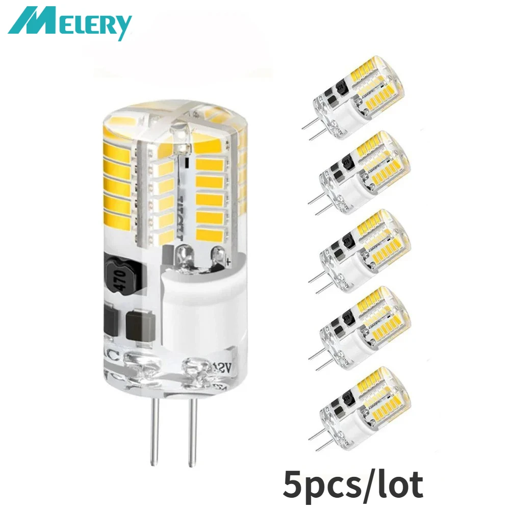 Melery G4 LED Lamp Light Bulb Silicone 3W SMD Replacement 30W Halogen Equivalent DC/AC 12V 360 Beam Angle Cool White 3000K 5pcs