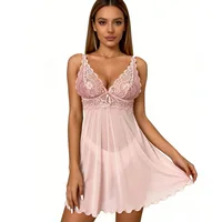 Pink Lace Sheer Lingeries for Women V-Neck Floral Embroidery Mesh Chemise Nightgown Sleepwear Sexy Nightwear Honeymoon Boudoir - Image 4