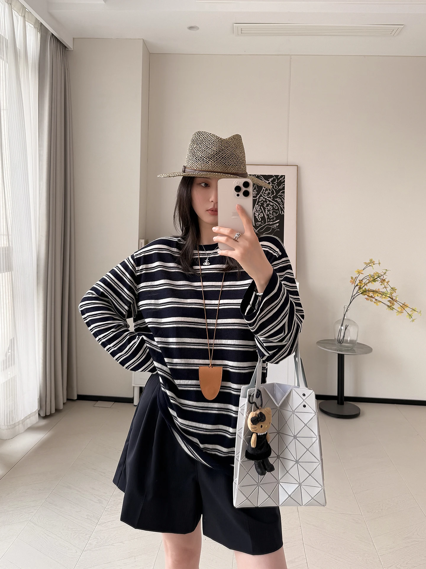 

Women's Loose Long Sve round Ne Knitted Sweater Soluble Wool Casual Sle Slimming Top Bla White Stripes New 2025