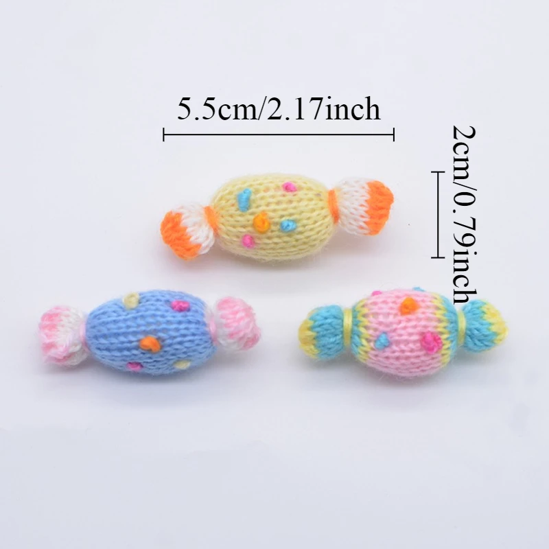 8Pcs 5.5*2cm Knitted Fabric Filled with Sponge Candy Appliques for DIY Party Cake Topper Hair Clips Bow Decor Sewing Patches