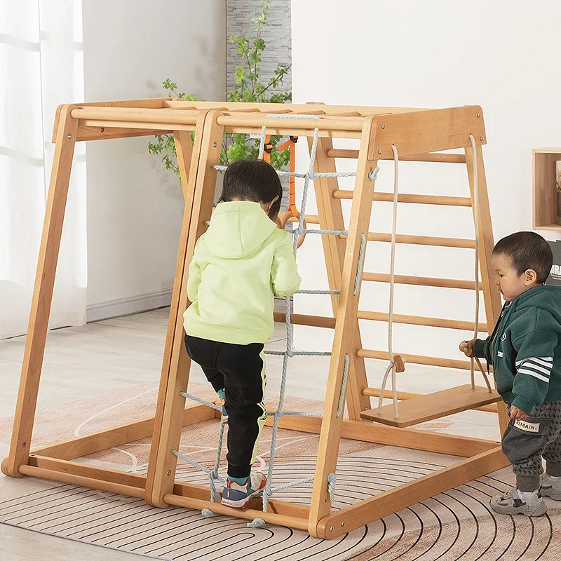 Solid Wood Children's Climbing Frame Indoor Home Small Family Playground  Climbing Slide Swing Combination Naughty Castle