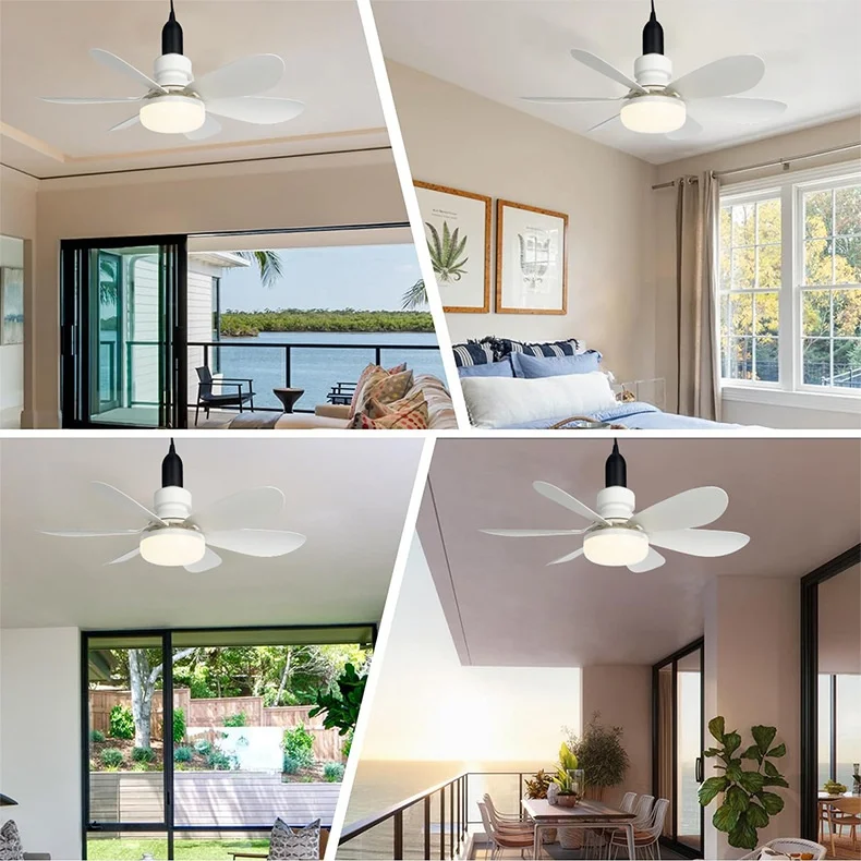 E27 Screw Base Easy Install Silent Small Fan Light, 3 Color Dimmable Remote Control Ceiling Fan Lamp