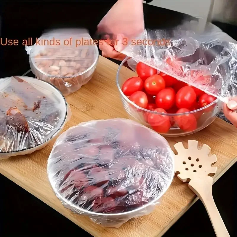 Transparent 100-Pack Reusable Elastic Food Storage Covers Stretchable Plastic Bowl Plate Seal Wrap Unscented Perfect Alternative