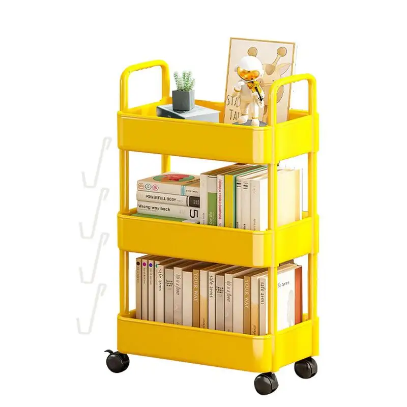 Simple Movable Book Shelf on Wheels 3/4 Layers Bookshelf Movable Floor Small Cart Book Storage Shelf Pen Holder Office Supplies