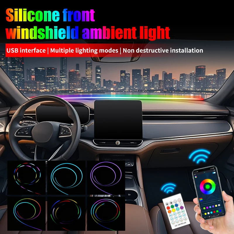 Silicone Front Windshield Ambient Light – Three Control Modes, Multiple Lighting Effects, Car Decorative Light