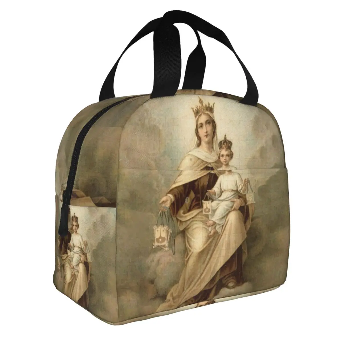 Custom Our Lady Of Mount Carmel Insulated Lunch Bag for Work School Catholic Virgin Mary Waterproof Cooler Thermal Lunch Box