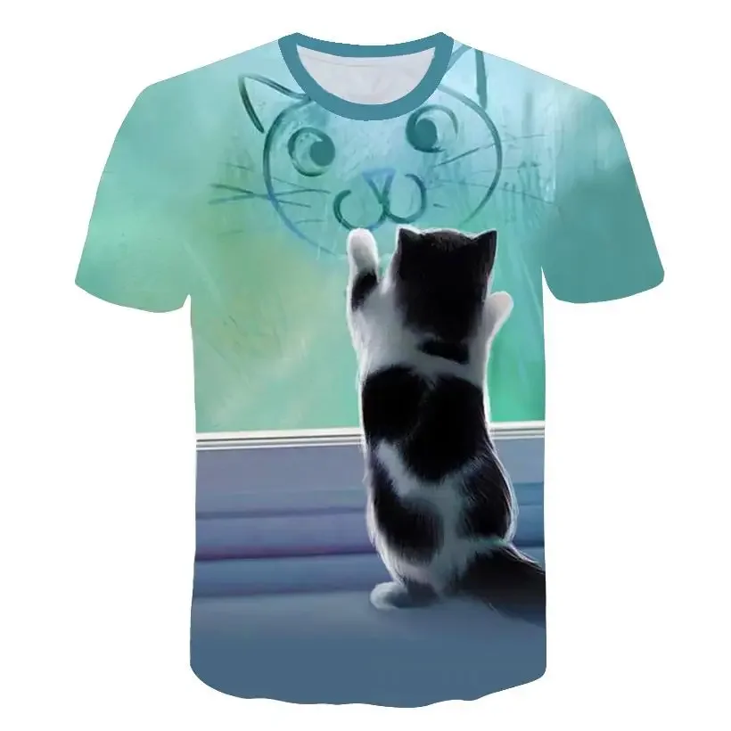 

New Summer Men/women 3d T-shirt Printing Two Cats Cute Animals Funny Short-sleeved Sports Breathable Light Fitness Top