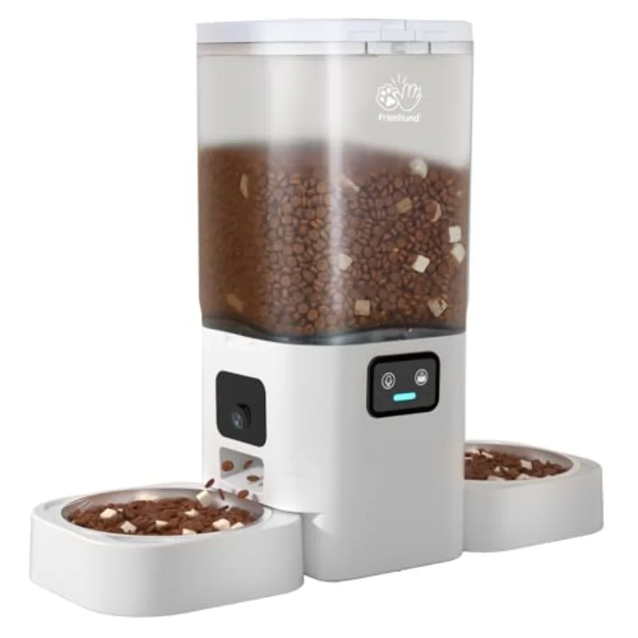 

7L Automatic Cat Feeder with 2x 1080P Cameras for 2 Cats Night Vision Slow Feed 5G WiFi Smart Pet Food Dispenser Detachable Bow