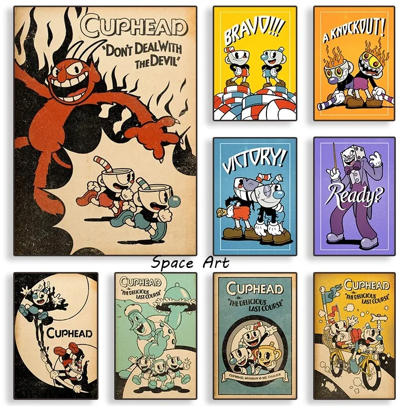 Classic Game Anime Cuphead Cartoon Character Posters Canvas Painting and Prints Wall Art Picture for Child's Bedroom Home Decor