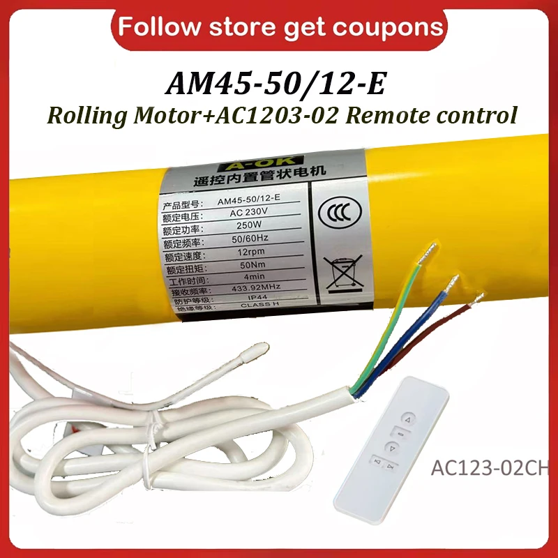 

A-OK Rolling Blinds Motor AM45 50/12 E,AC230V 50/60HZ,Rf433 Control 3 Wire Tubular Motor for Rolling Blinds/Canopy/Lift System