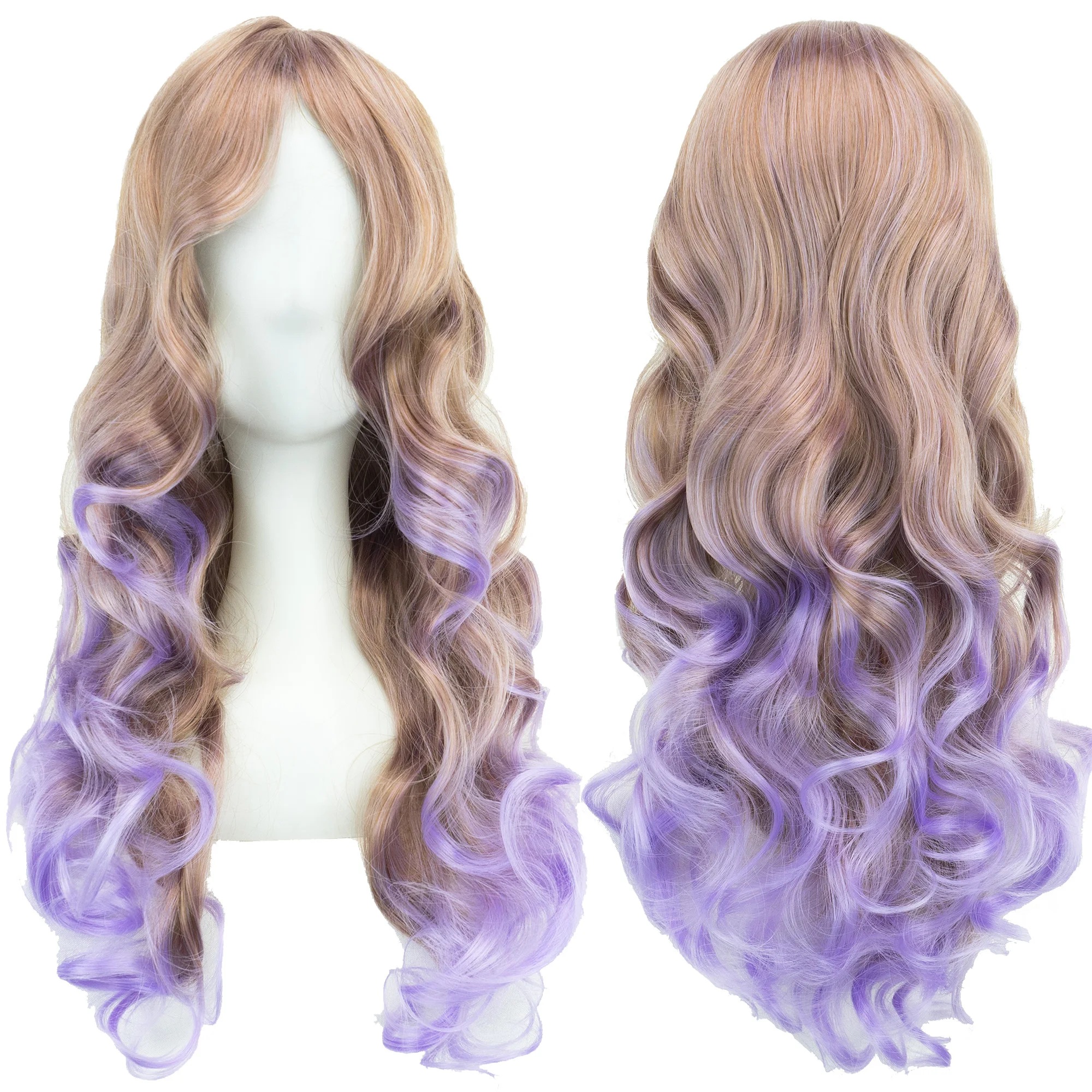 Soowee-Peluca de pelo rizado para mujer, pelo blanco y azul con flequillo, pelucas coloridas para fiesta de disfraces de Halloween