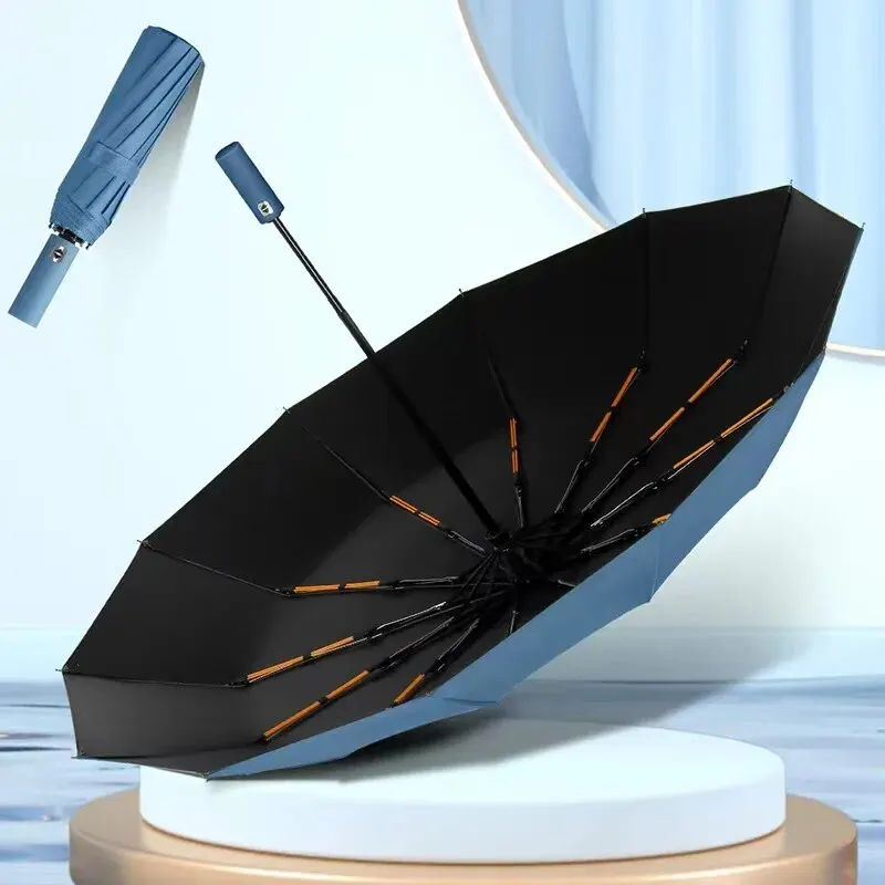 12 Bone Black Glue Fully Automatic Umbrella With Thick And Durable Keel Three Fold Umbrella UV Resistant Folding Umbrella 12 Bon