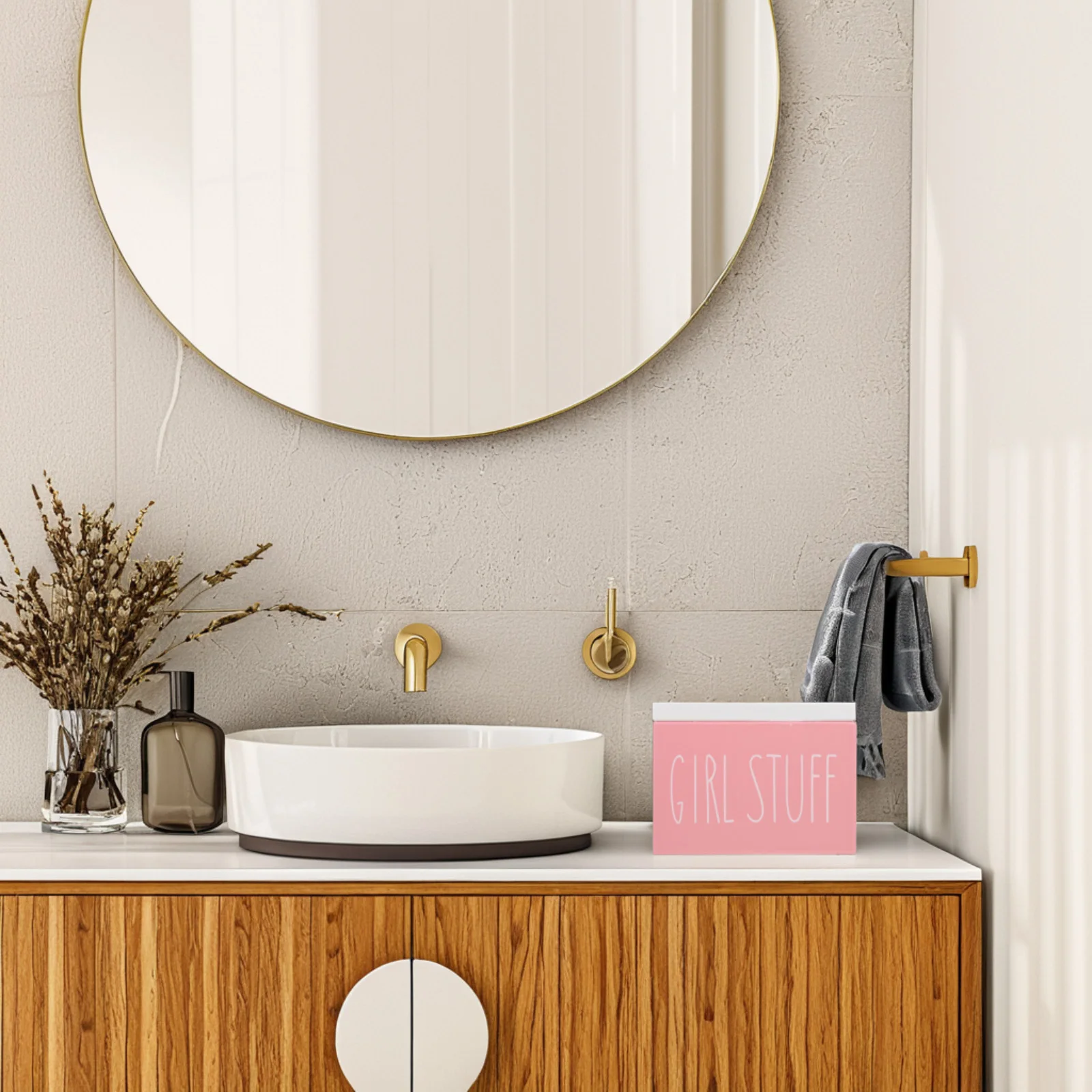 

Sanitary Napkin Storage Feminine Product Organizer Large Capacity Wooden Lid Dust Protection Bathroom Holder Women Tampons