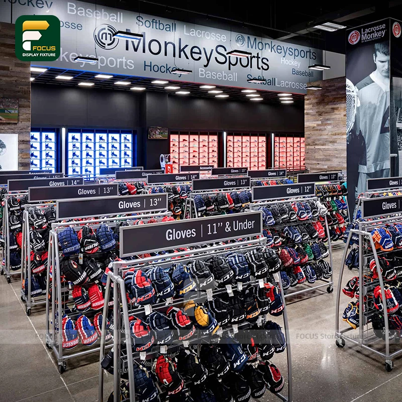 custom.Retail Display Stand Sports Glove Apparel Fixture Multi-Layer Hanging Rack Mobile Clothing Holder Protective Gear Showcas