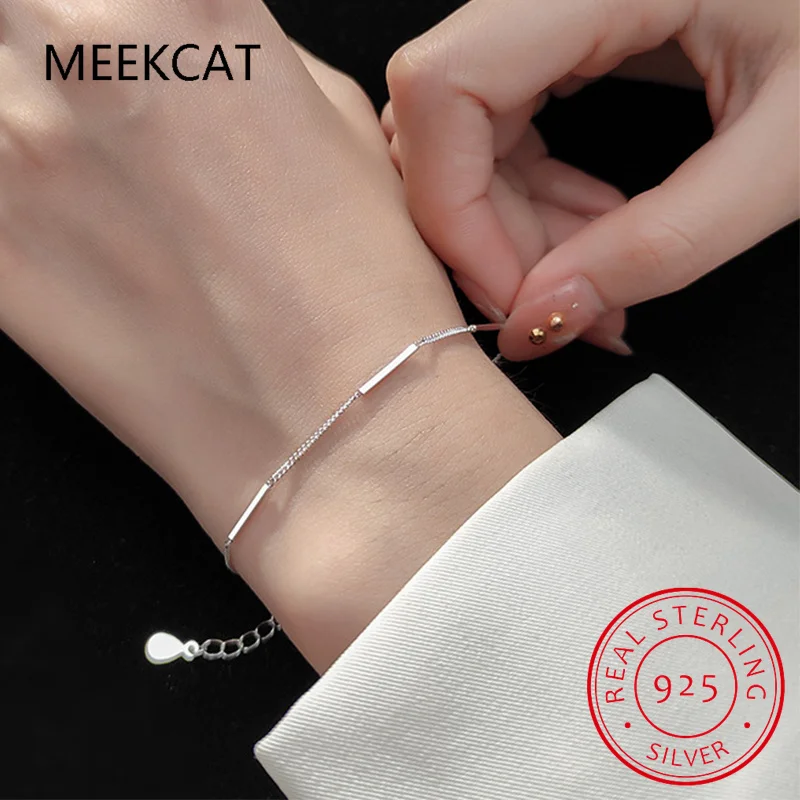 Minimalist Authentic 925 Sterling Silver Fashion Simple Chain Bracelets For Women Wedding Fine S925 Jewelry DB1023