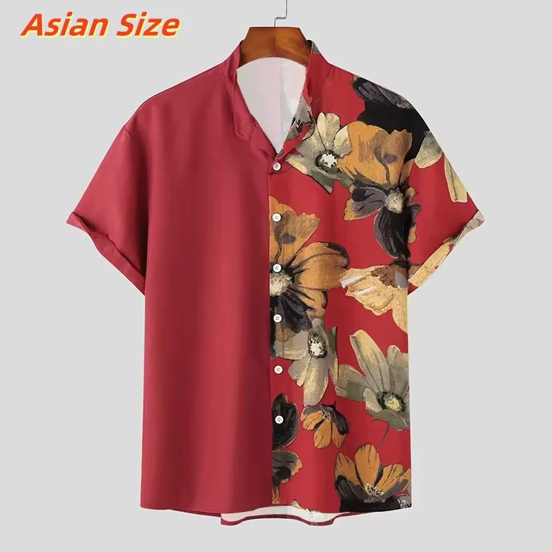 Flower Plants Pattern Hawaiian Shirt For Men Colorful 3D Printed Short Sleeves Summer Oversized Aloha Shirts Lapel Blouses Tops