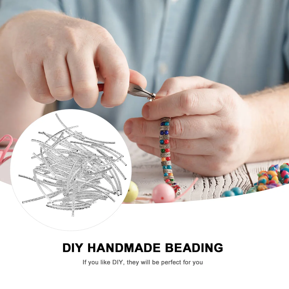 

200 Pcs Copper Beads Tube Spacer DIY Jewelry Making Necklace Bracelet Accessories Curved Beads Silver Black Charm