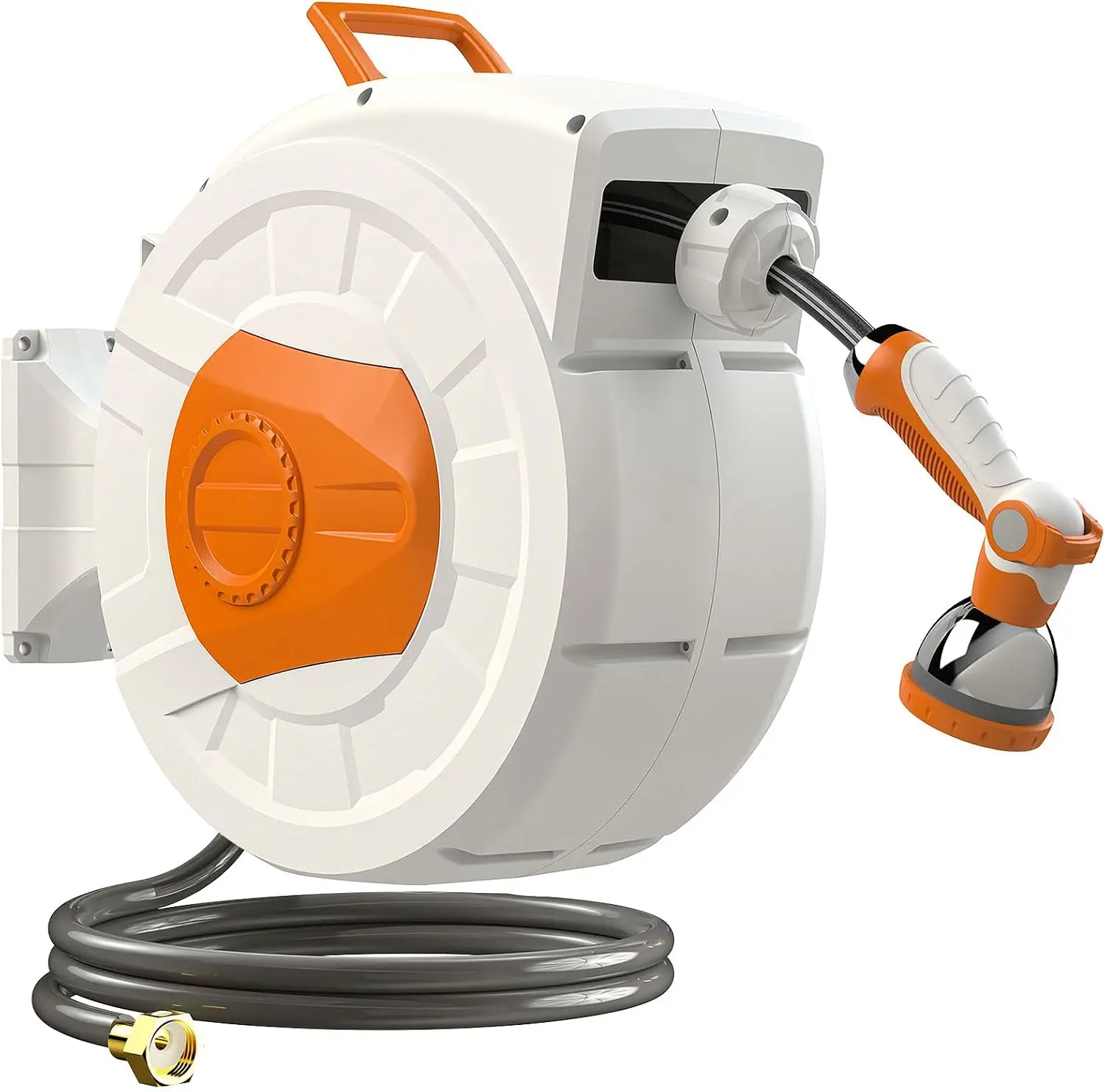 Garden Hose Reel 100ft, Wall Mounted Retractable Water Hose Reel With 180 Degree Swivel Bracket, Heavy Duty Automatic Roll Up Hose Organizer, Ten Pattern Spray Nozzle For Yard Car Washing