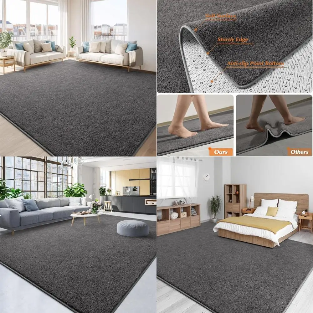 

5x8ft Thick Memory Foam Rugs for Living Room and Bedroom - Easy Clean, Minimalist Style, Ideal for Kids' Rooms in Grey