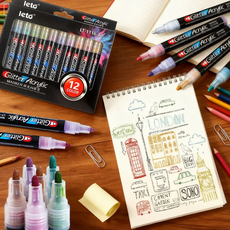 

12/24color Pearlescent Acrylic Marker Set Quick-drying Waterproof Stackable Color Painting Graffiti DIY Decoration Illustration