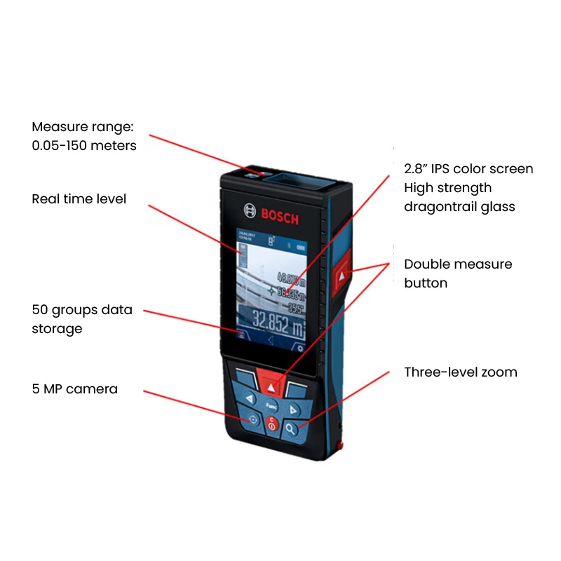 Bosch GLM 150 C Laser Rangefinder 150m Distance Real Time level Ruler Professional Measure Range with Bluetooth Connection